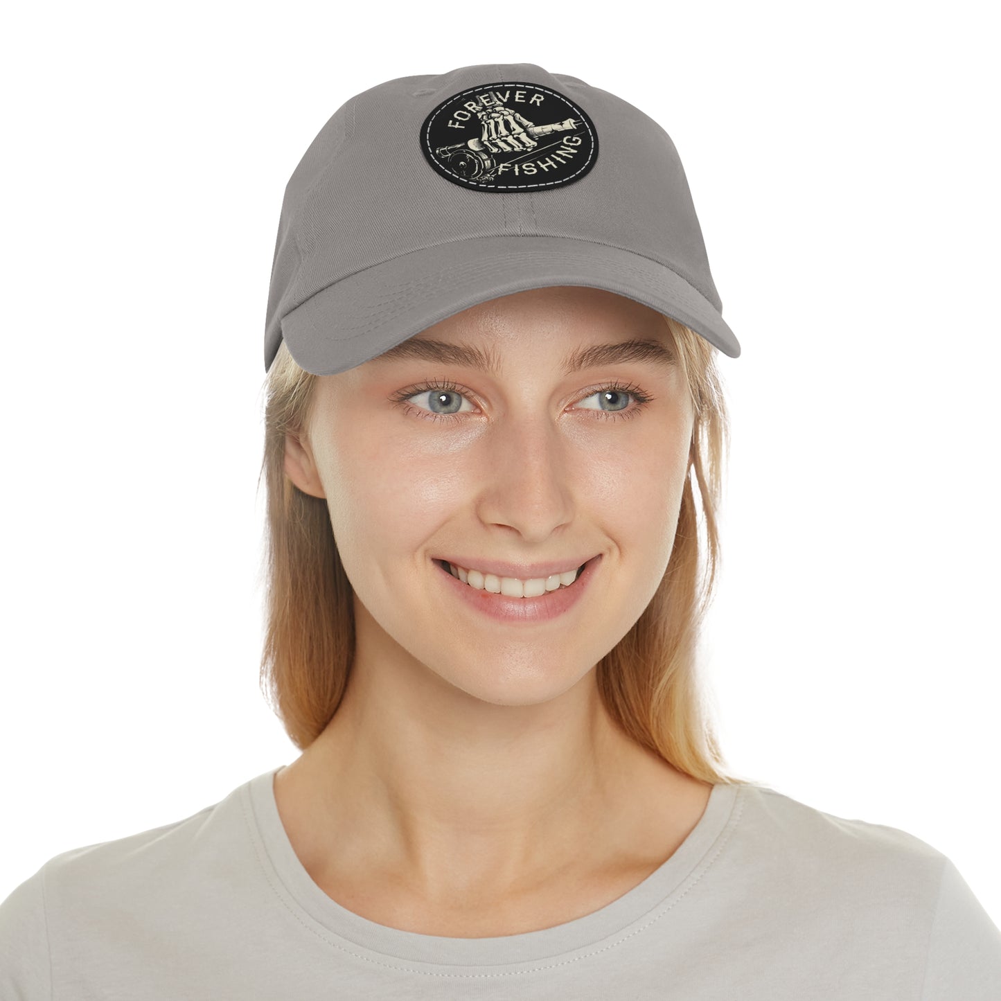 Forever Fishing Leather Patch Dad Hat - White Logo