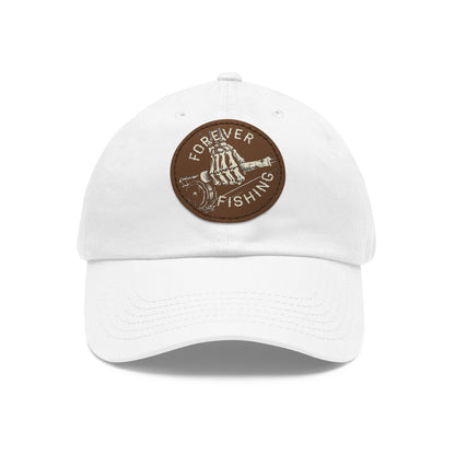 Forever Fishing Leather Patch Dad Hat - White Logo
