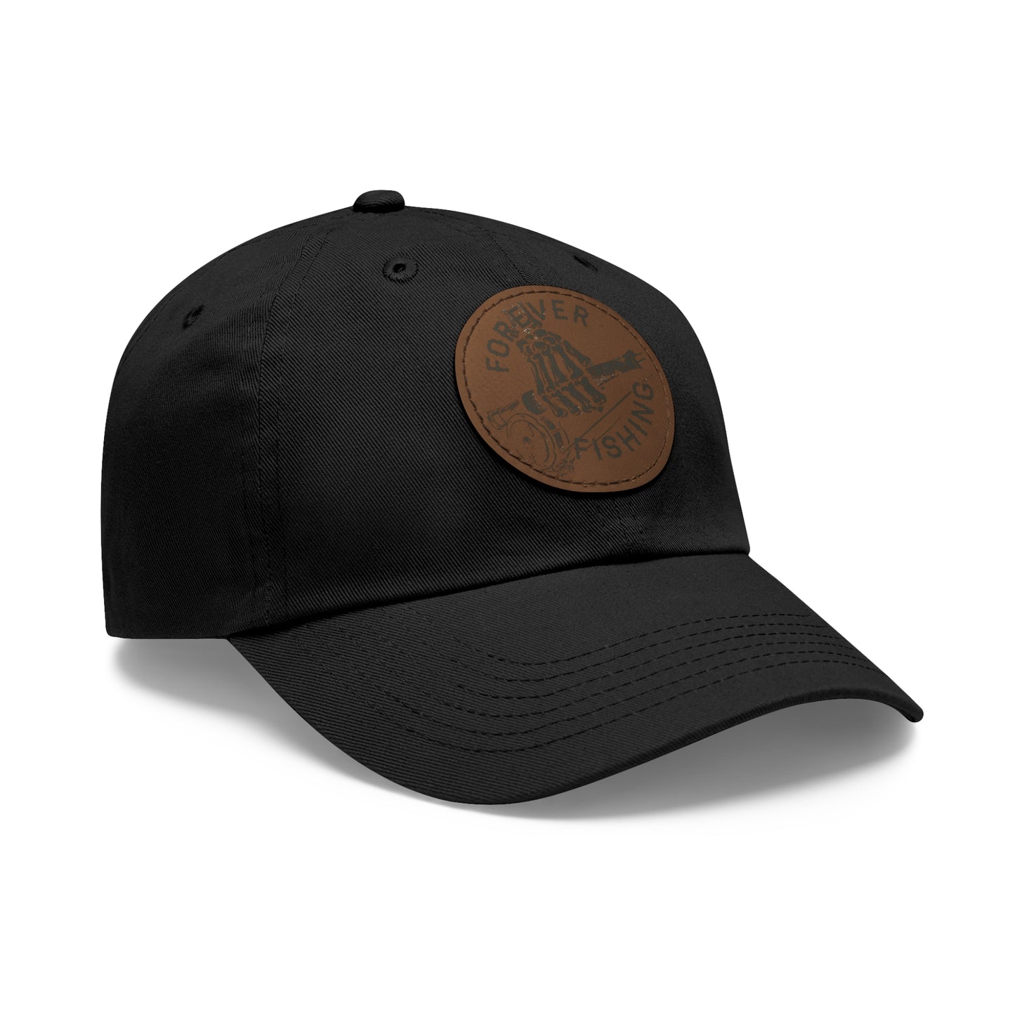 Forever Fishing Leather Patch Dad Hat - Black Logo