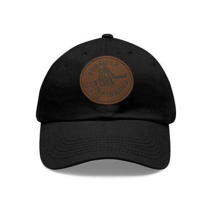 Forever Fishing Leather Patch Dad Hat - Black Logo