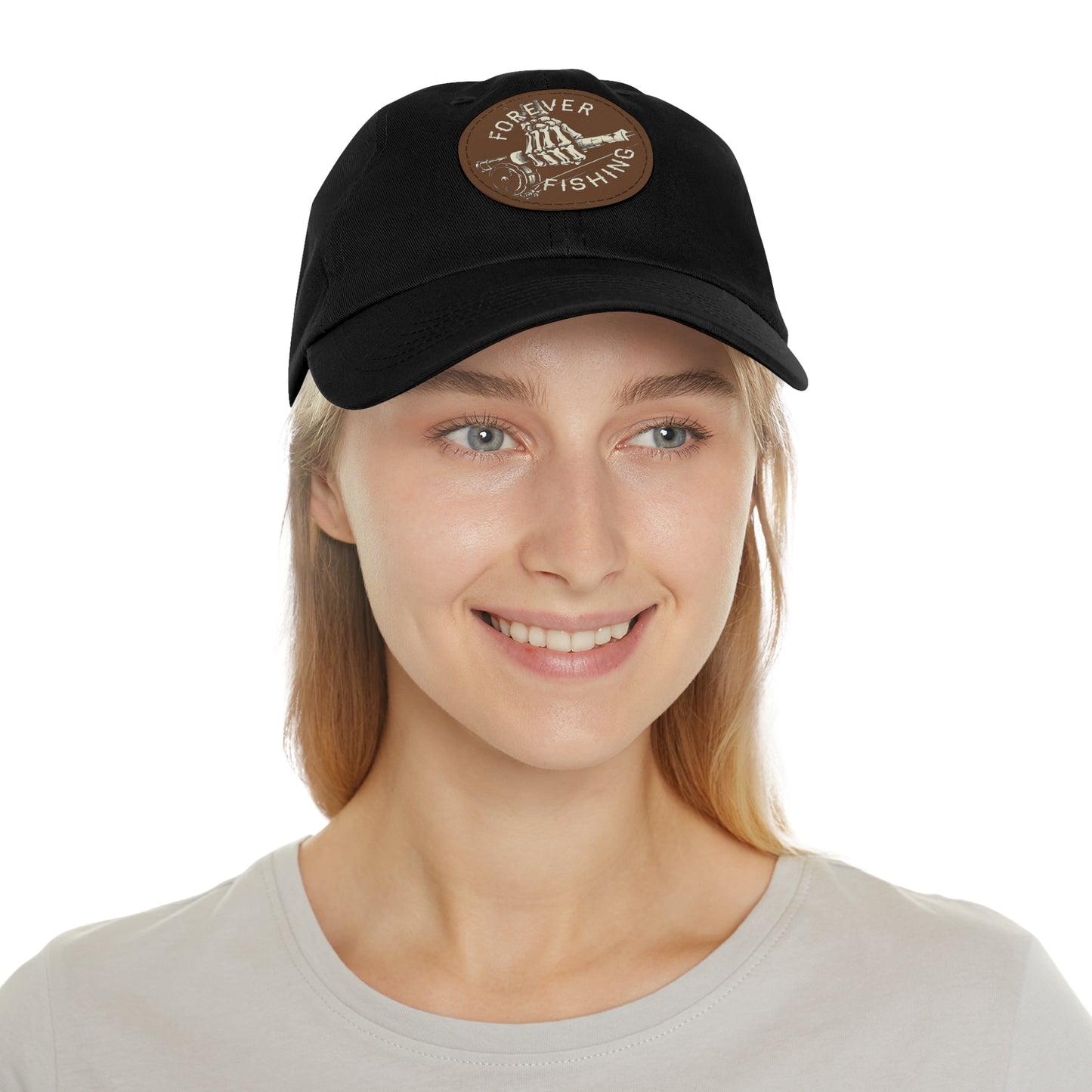 Forever Fishing Leather Patch Dad Hat - White Logo