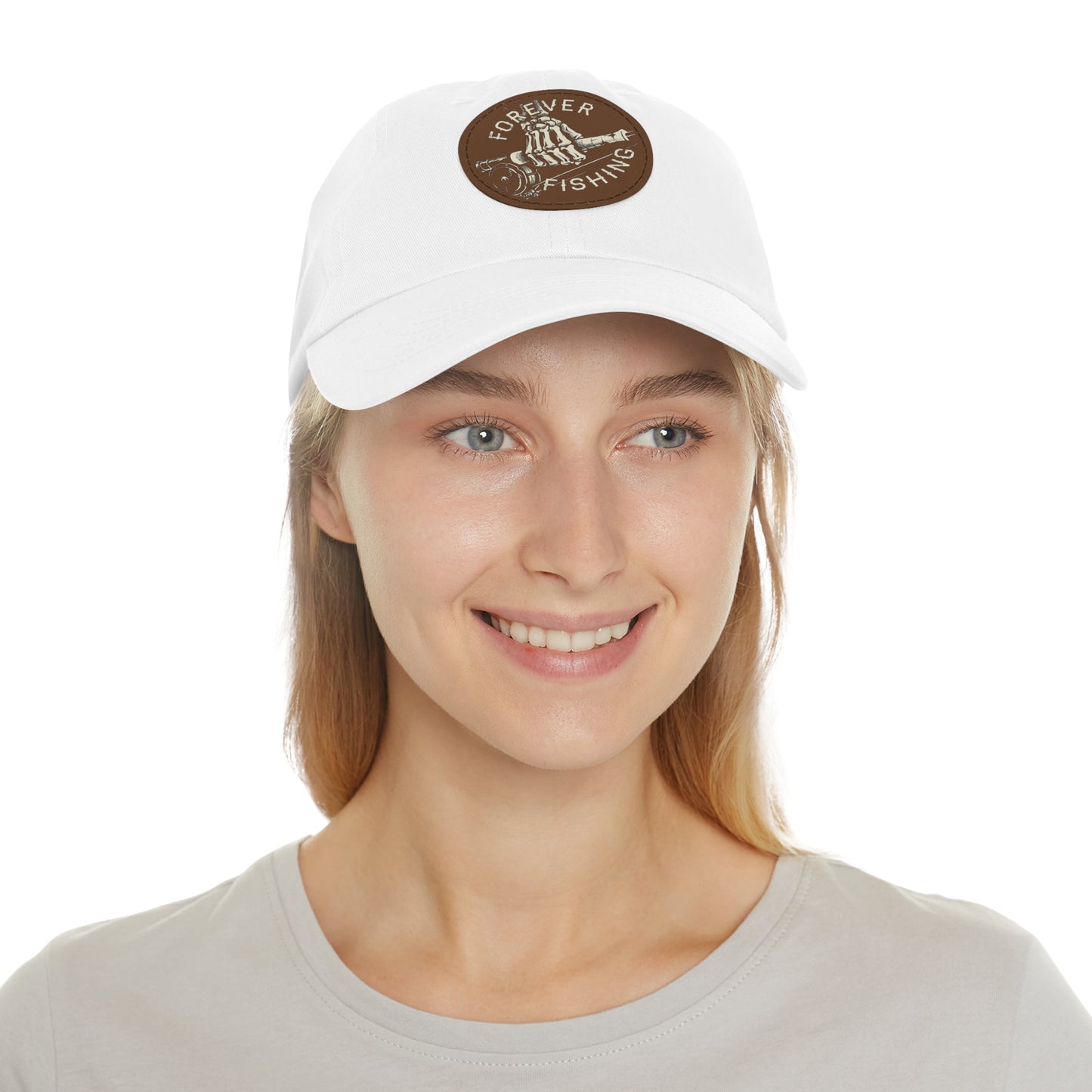 Forever Fishing Leather Patch Dad Hat - White Logo