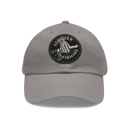 Forever Fishing Leather Patch Dad Hat - White Logo