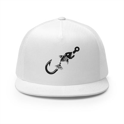 Skeleton Hook Flat Bill Trucker Cap - White