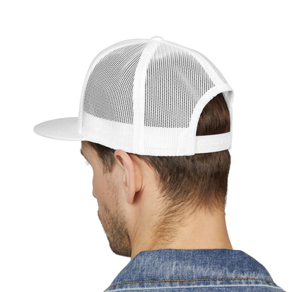 Skeleton Hook Flat Bill Trucker Cap - White
