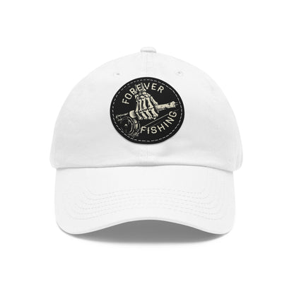 Forever Fishing Leather Patch Dad Hat - White Logo