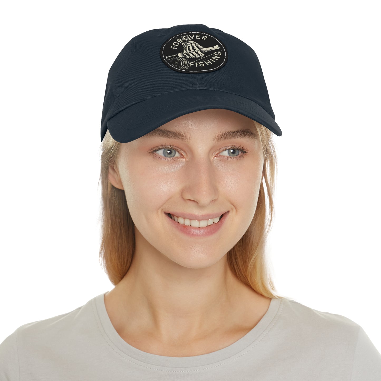 Forever Fishing Leather Patch Dad Hat - White Logo