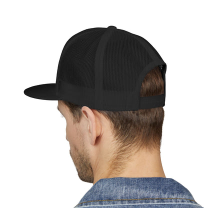 Skeleton Hook Flat Bill Trucker Cap - Black